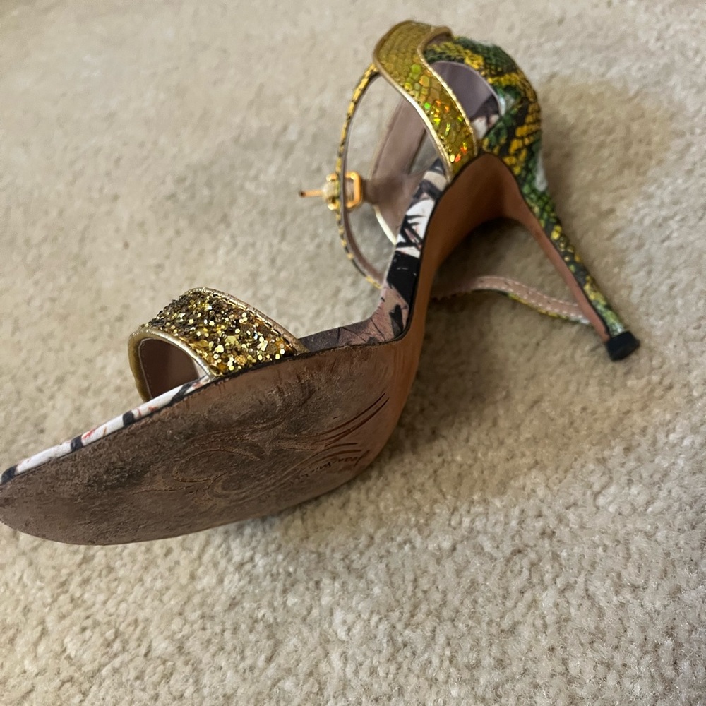 Jean-Michel Casabat strappy heel snake glitter gold ankle strap 38.5 - Picture 3 of 4
